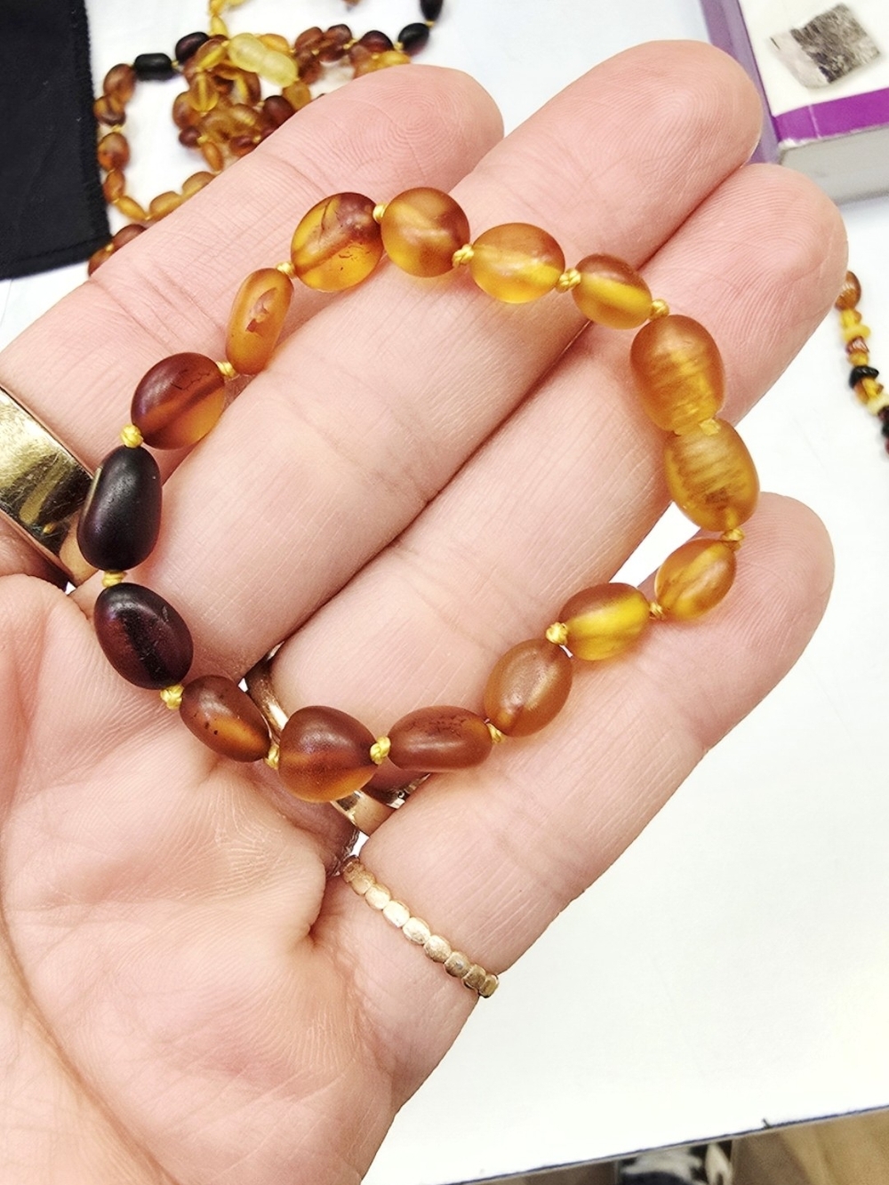 Amber Bead Stretch Bracelet - Honey Brown For Baby